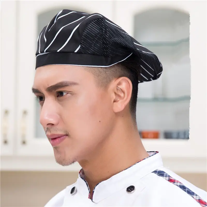 Men Women Mesh Patchwork Chef Restaurant Kitchen Cooking Work Wear Hats Beret Hotel Bakey Cafe Waiter Breathable Cap 56-58cm