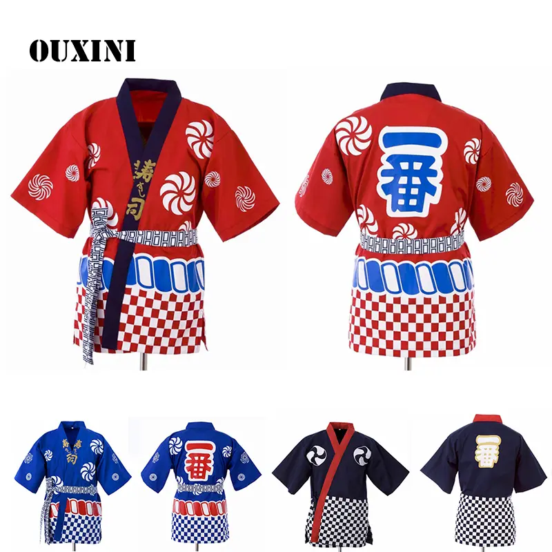 japanese chef uniform kitchen jacket Japanese and Korean cuisine restaurant waiter shirt Half sleeve cooking uniform top Unisex