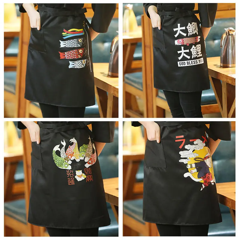 Japan Style Chef Apron Food Service Clothing Sushi Cook Work Aprons for Japanese Cuisine Kitchen Kimono Print Pinafore