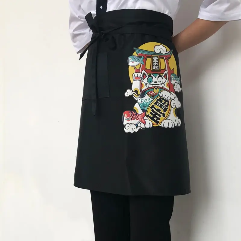 Japan Style Chef Apron Food Service Clothing Sushi Cook Work Aprons for Japanese Cuisine Kitchen Kimono Print Pinafore