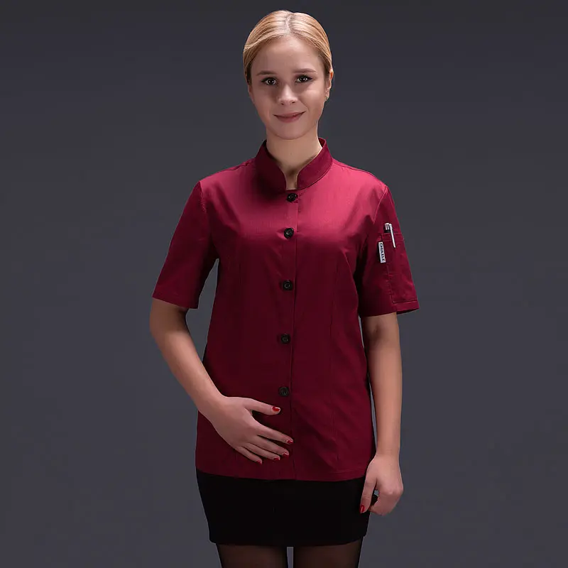 chef uniform for women summer restaurant cook workwear white shirt Hotel Red chef jaket Catering service chef clothes
