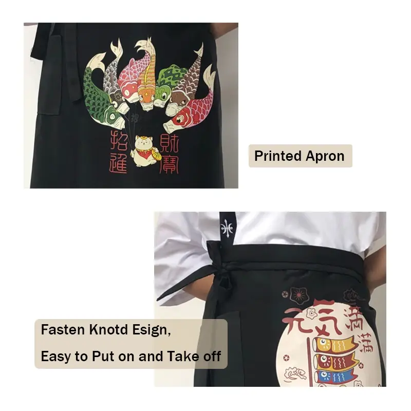 Japan Style Chef Apron Food Service Clothing Sushi Cook Work Aprons for Japanese Cuisine Kitchen Kimono Print Pinafore