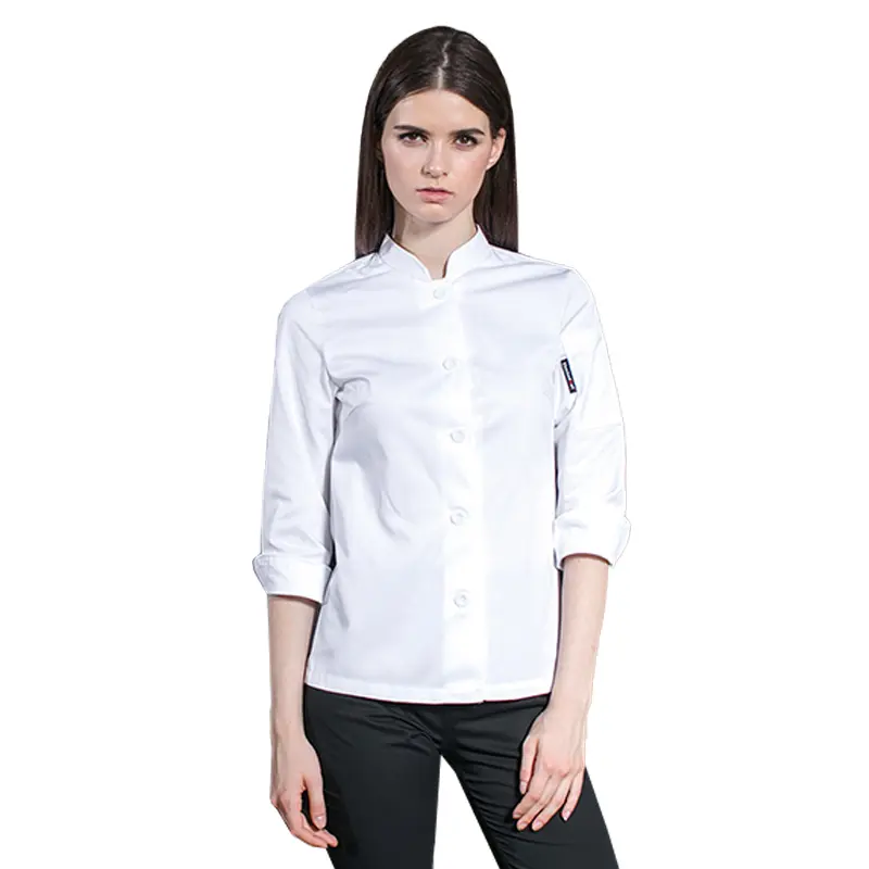 High Quality White Chef Shirt Long Sleeve Restaurant Cook Jacket Hotel Kitchen Uniform Women Cooking Coat Waitress Workwear