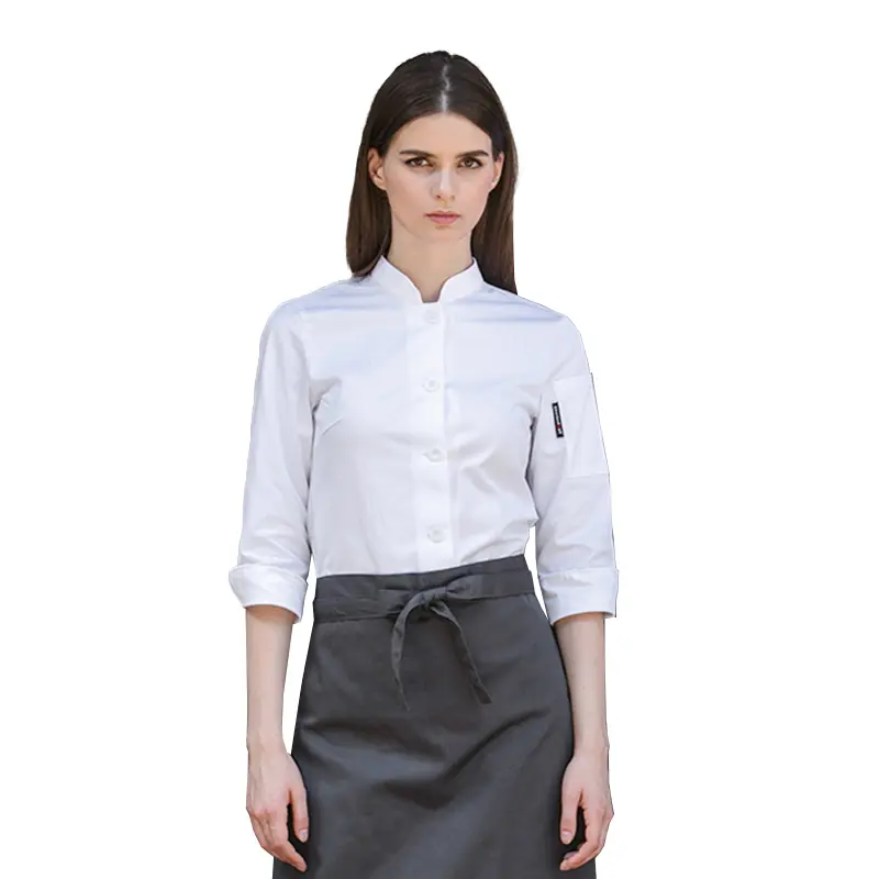 High Quality White Chef Shirt Long Sleeve Restaurant Cook Jacket Hotel Kitchen Uniform Women Cooking Coat Waitress Workwear