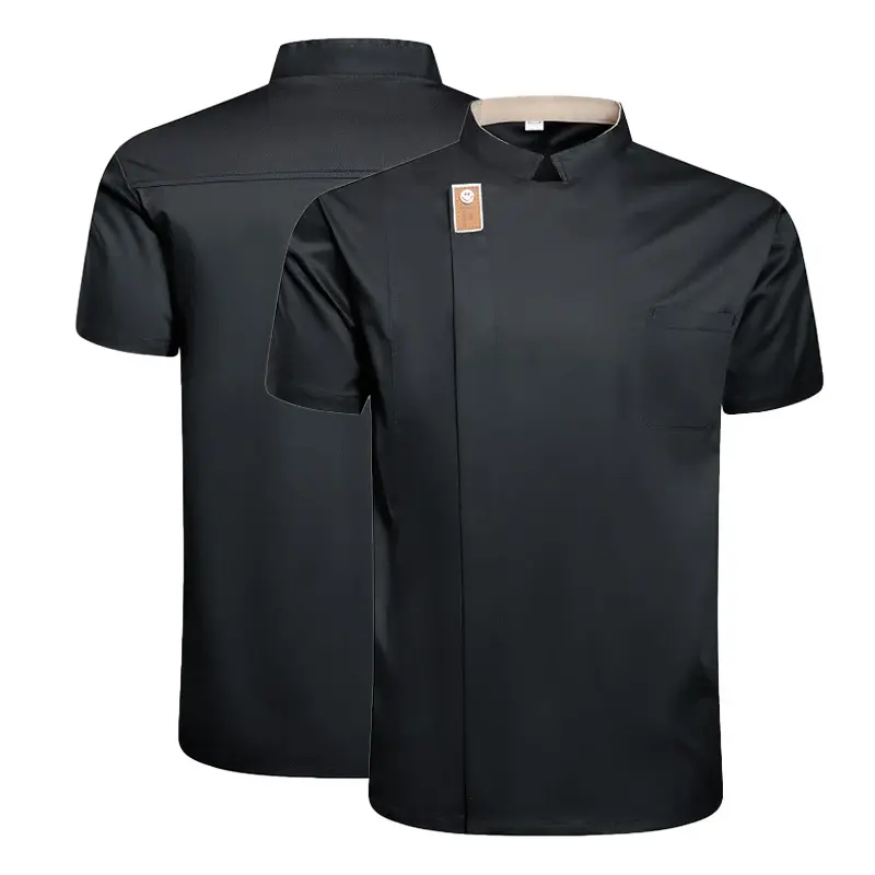 Unisex Coat Summer Chef Jacket Short Sleeve Uniform Solid Color Cook Shirt Food Service Kitchen Costume Bakery Overalls Tops