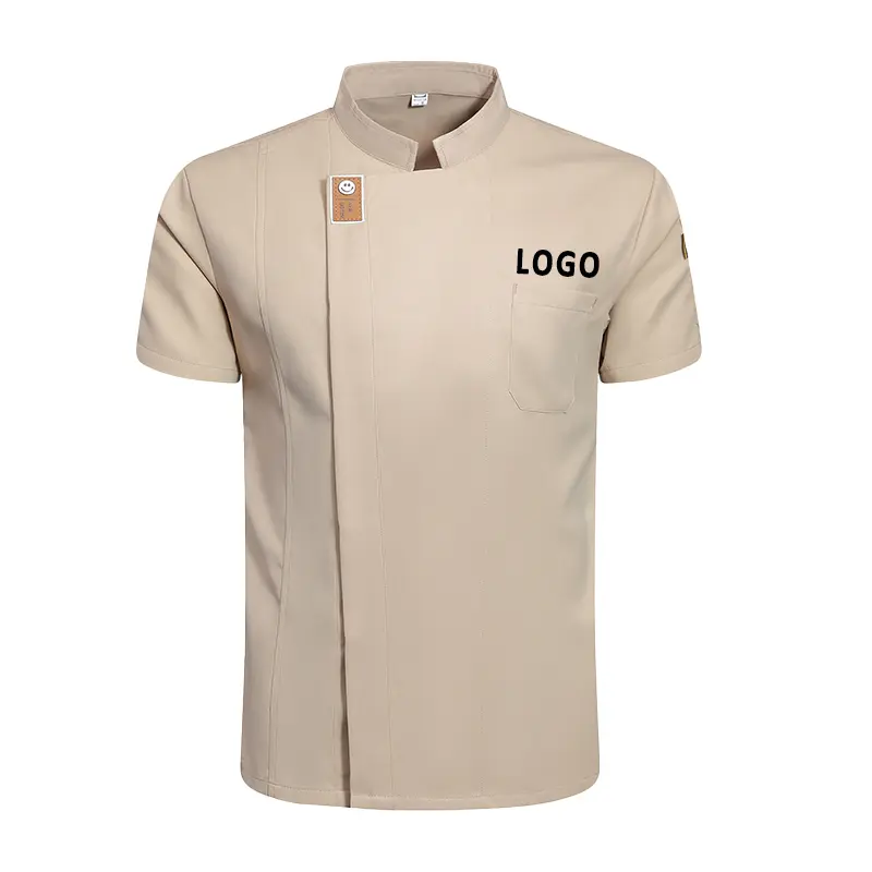 Unisex Coat Summer Chef Jacket Short Sleeve Uniform Solid Color Cook Shirt Food Service Kitchen Costume Bakery Overalls Tops