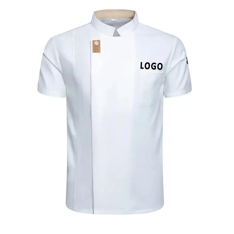 Unisex Coat Summer Chef Jacket Short Sleeve Uniform Solid Color Cook Shirt Food Service Kitchen Costume Bakery Overalls Tops