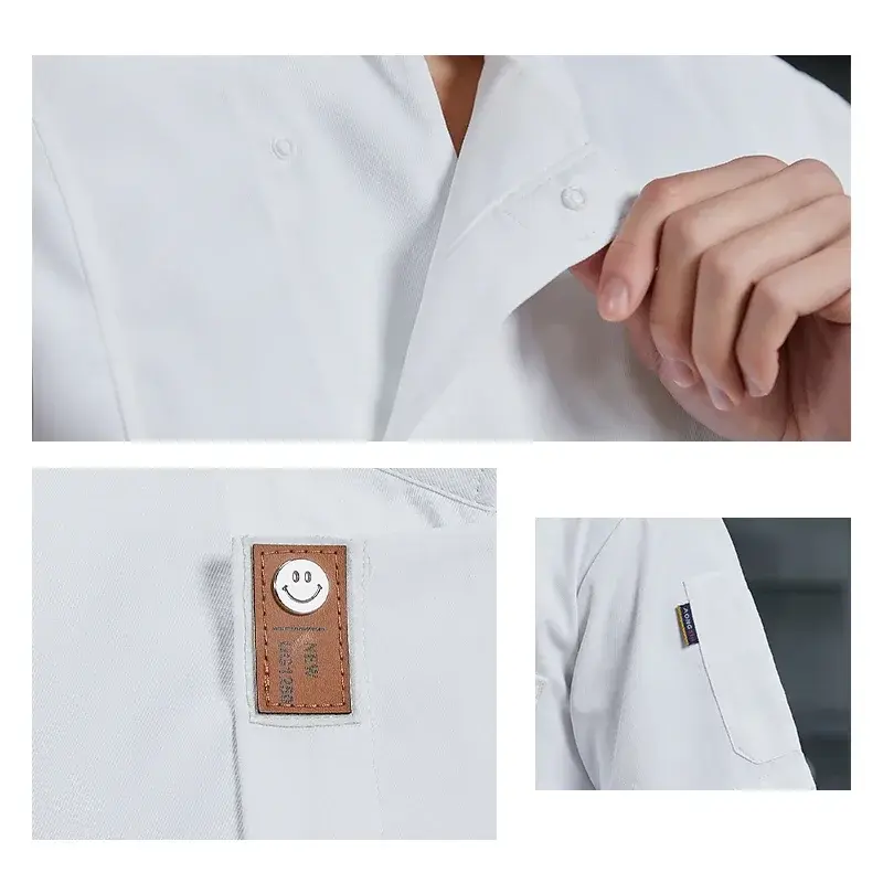 Unisex Coat Summer Chef Jacket Short Sleeve Uniform Solid Color Cook Shirt Food Service Kitchen Costume Bakery Overalls Tops