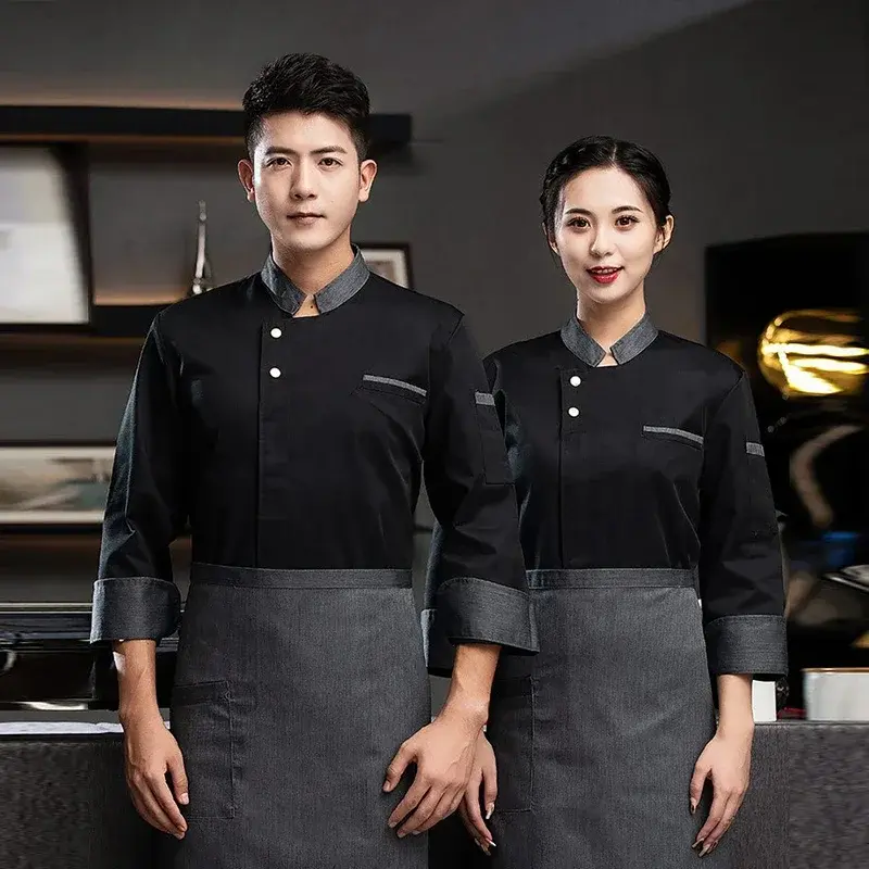 Long Sleeve Chef's Costume Hotel Kitchen Cook Jacket Restaurant Men's Cooking Uniform Bakery White Shirt Bar Waiter Workwear