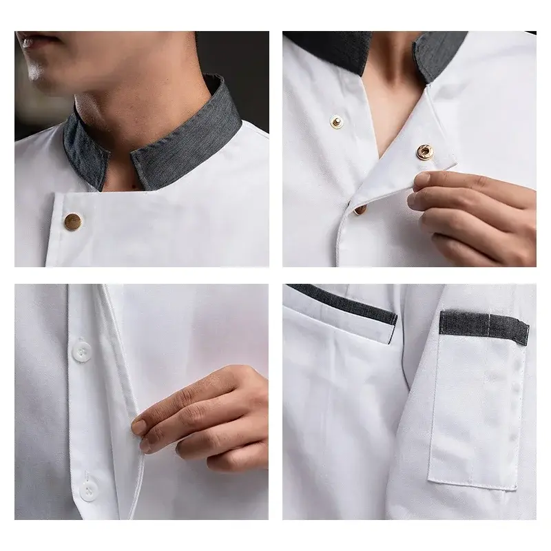 Long Sleeve Chef's Costume Hotel Kitchen Cook Jacket Restaurant Men's Cooking Uniform Bakery White Shirt Bar Waiter Workwear