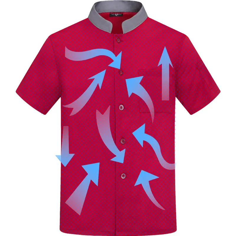 Short Sleeve Chef Shirt Hotel Cooking Uniform Summer Work Clothes Restaurant Kitchen Jackets 360°Breathable Mesh Design Overalls