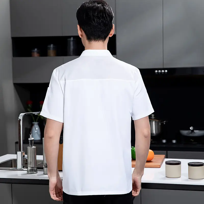 Customized Logo for Chef Uniform Restaurant kitchen Cooking Shirt Short sleeves Hotel Catering Waiter Costume Bakery Overalls
