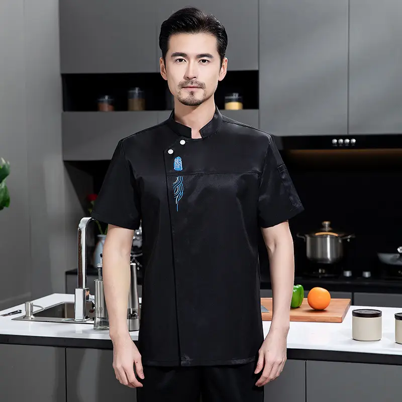 Customized Logo for Chef Uniform Restaurant kitchen Cooking Shirt Short sleeves Hotel Catering Waiter Costume Bakery Overalls