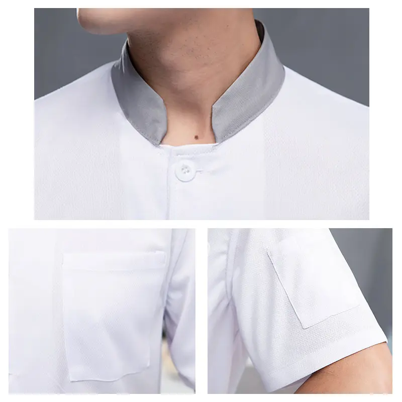 Short Sleeve Chef Shirt Hotel Cooking Uniform Summer Work Clothes Restaurant Kitchen Jackets 360°Breathable Mesh Design Overalls