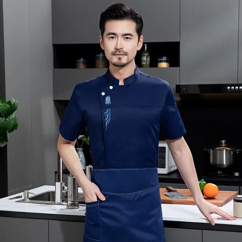 Customized Logo for Chef Uniform Restaurant kitchen Cooking Shirt Short sleeves Hotel Catering Waiter Costume Bakery Overalls