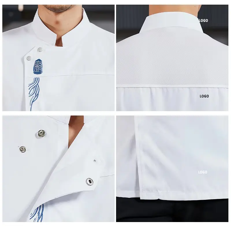 Customized Logo for Chef Uniform Restaurant kitchen Cooking Shirt Short sleeves Hotel Catering Waiter Costume Bakery Overalls