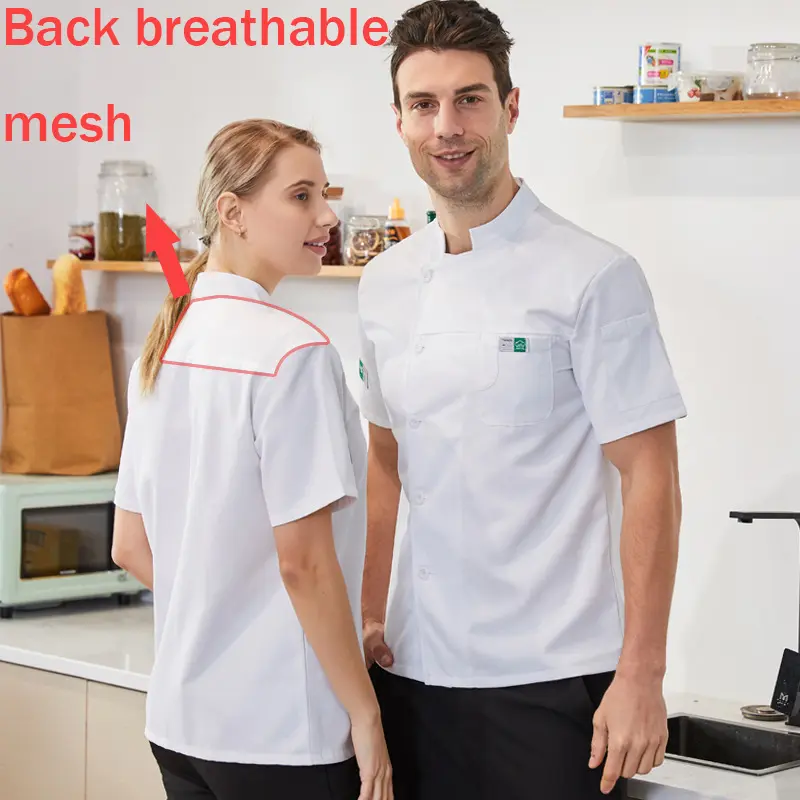 Summer Restaurant Kitchen Uniform Unisex Chef Clothes Hotel Cook Jacket Breathable Mesh Design Shirt Bakery Cafe Waiter Overalls
