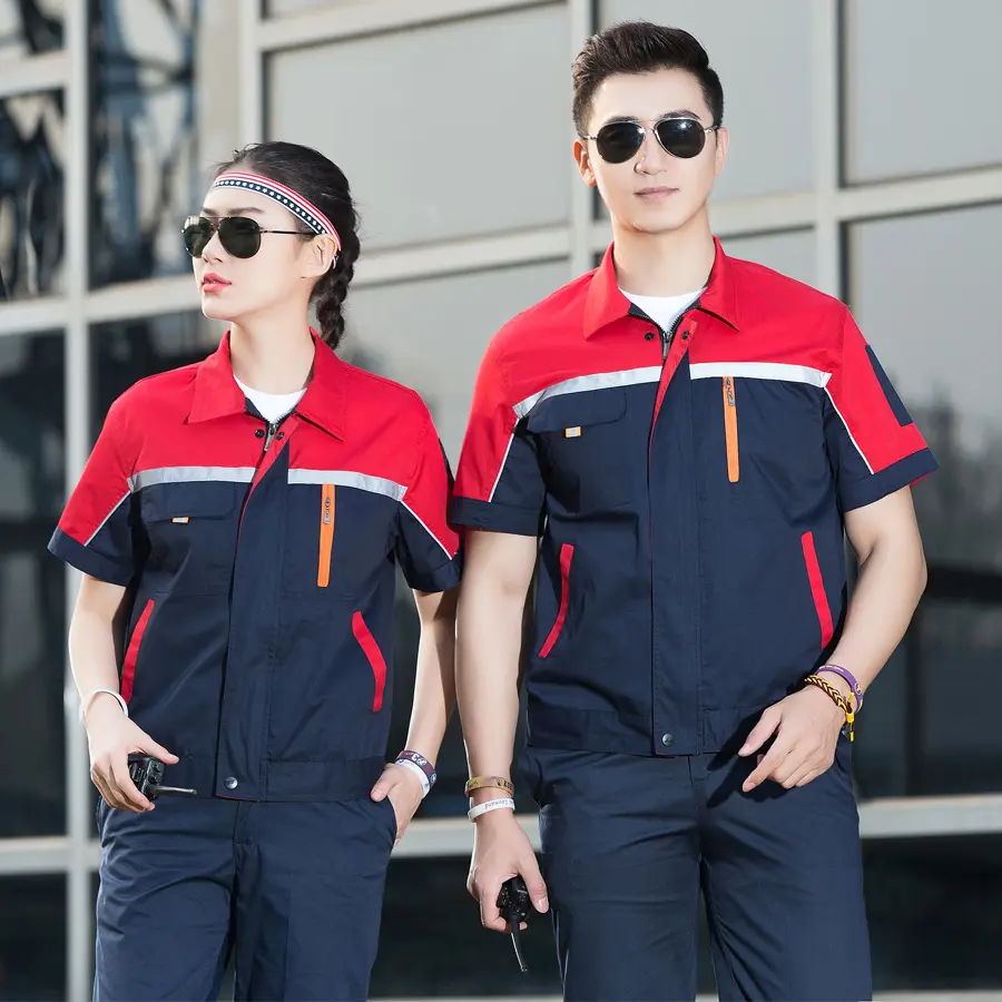Summer Short-Sleeved Workwear Men's Thin Breathable Factory Workshop Reflective Top Wear-Resistant Labor Protection Clothing