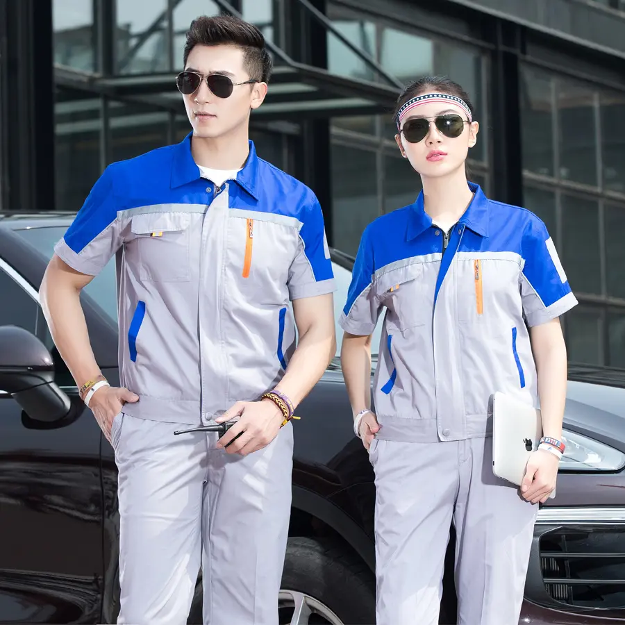 Summer Short-Sleeved Workwear Men's Thin Breathable Factory Workshop Reflective Top Wear-Resistant Labor Protection Clothing