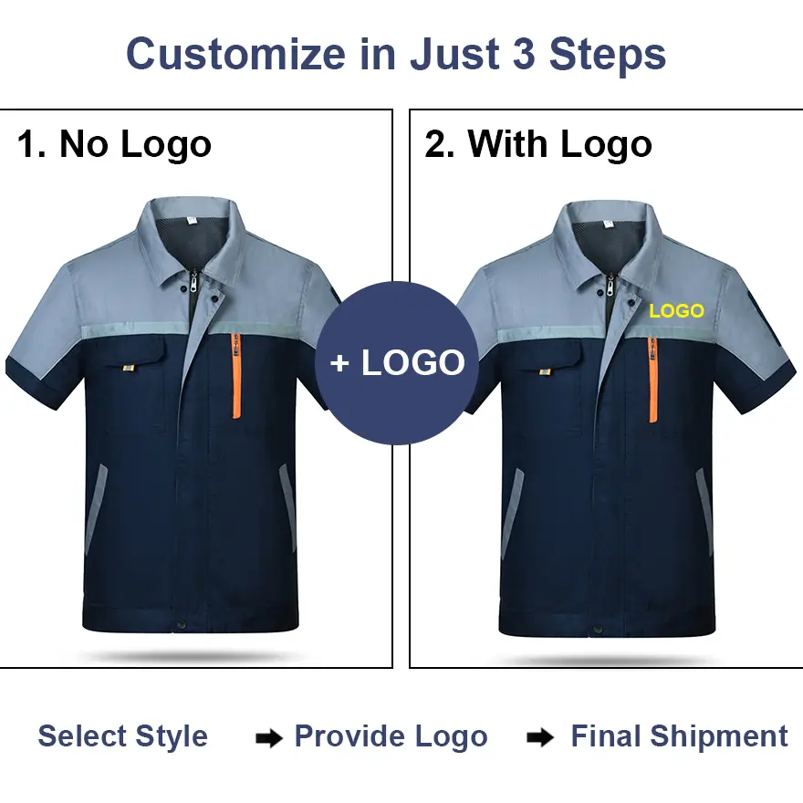 Summer Short-Sleeved Workwear Men's Thin Breathable Factory Workshop Reflective Top Wear-Resistant Labor Protection Clothing