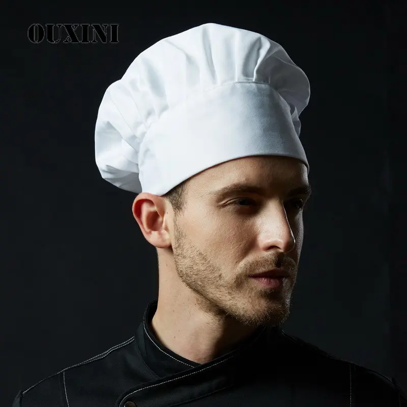 Black Cooking Adjustable Chef Hat Men Kitchen Elastic cap Catering  Striped Plain Hat Work Caps Restaurant Cook Working Hats