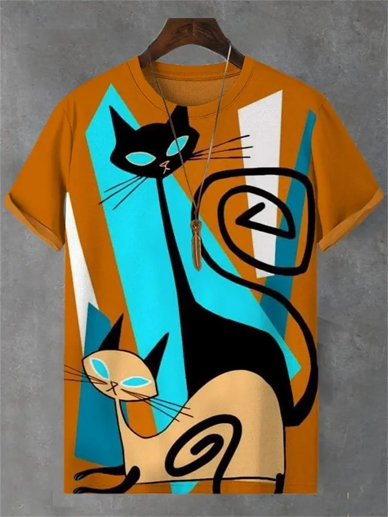 Funny Cat Graphic T Shirts For Men Fashion Summer Short Sleeve Crew Neck 3D Printed Kids T-shirts Casual Oversized Harajuku Tees