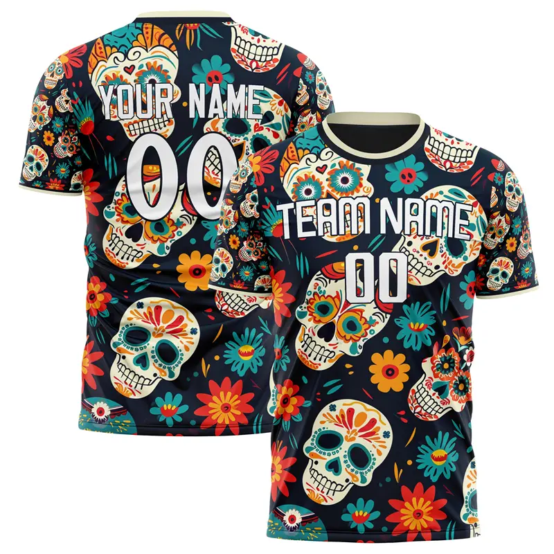 Customized Team Name Number Name Football T-shirts Personalized DIY Skull Graphic Sports T Shirt Loose Quick Dry Team Uniforms