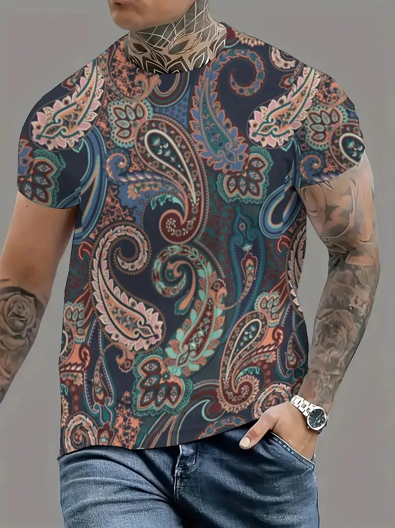 Fashion Paisley Graphic T Shirts For Men Summer Trendy Streetwear 3D Printed T-shirts Cool Oversized Breathable O Neck Tees Tops