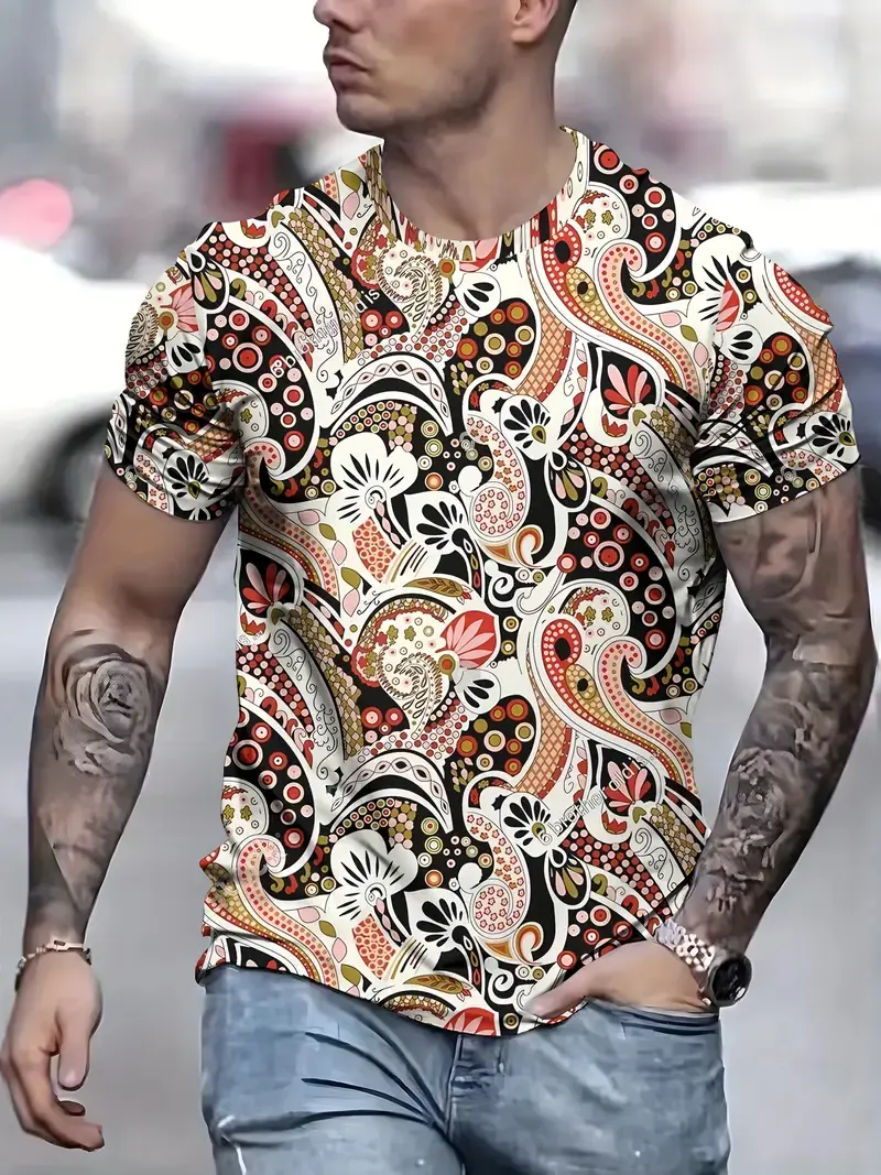 Fashion Paisley Graphic T Shirts For Men Summer Trendy Streetwear 3D Printed T-shirts Cool Oversized Breathable O Neck Tees Tops