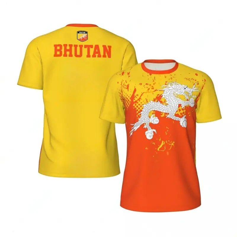 Fashion Bhutan Flag Graphic Football T Shirts For Men Summer Trend 3D National Emblem Printed T-shirts Casual Oversized Tees