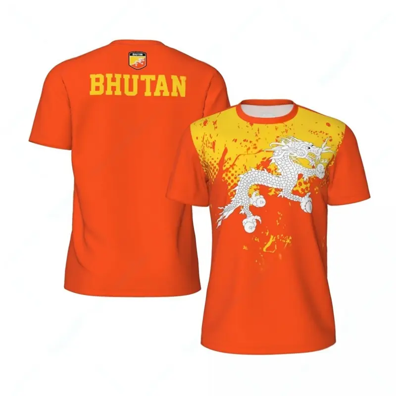 Fashion Bhutan Flag Graphic Football T Shirts For Men Summer Trend 3D National Emblem Printed T-shirts Casual Oversized Tees