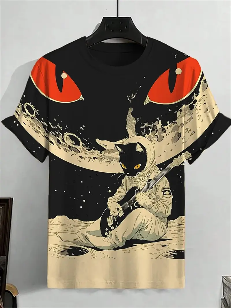 Fashion Cat Graphic T Shirts For Men Summer Trend Short Sleeve 3D Printed Kids O Neck Tees Loose Streetwear Harajuku Y2k T-shirt