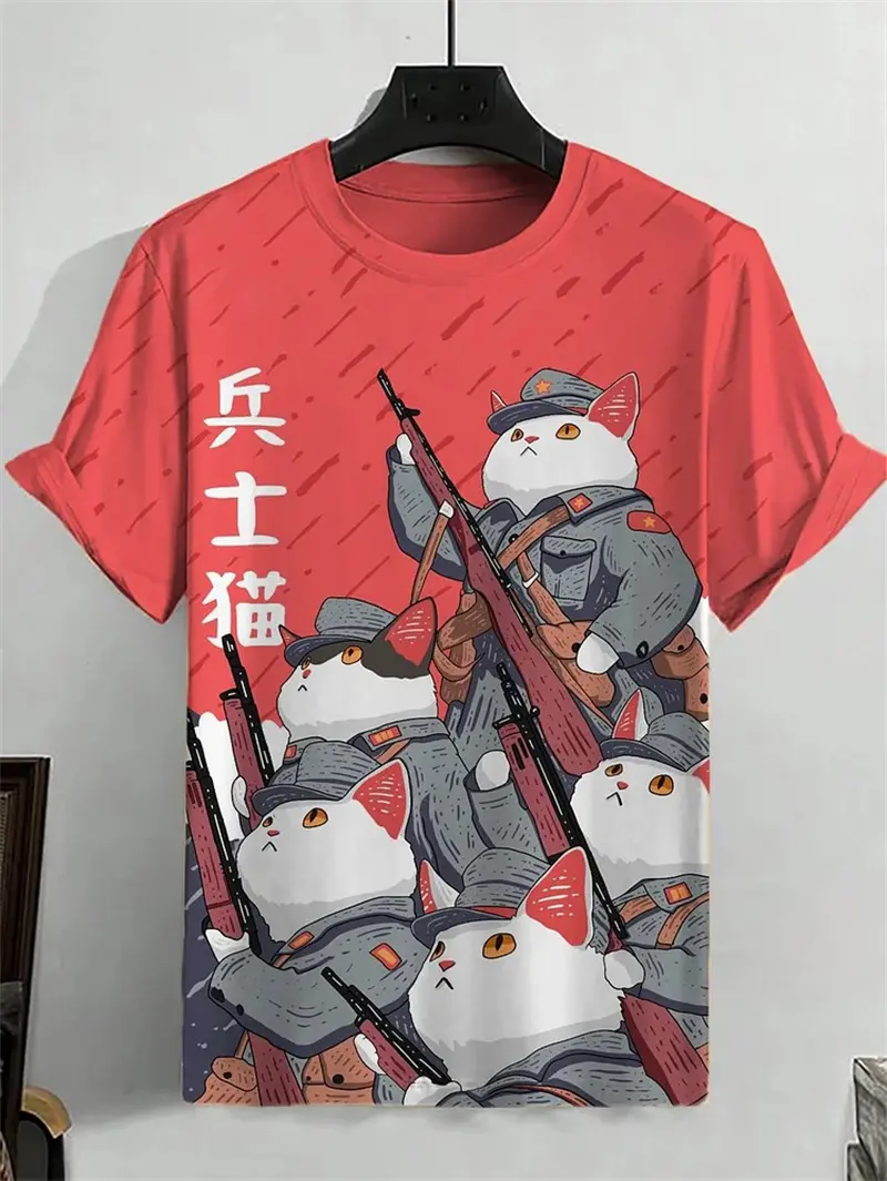Fashion Cat Graphic T Shirts For Men Summer Trend Short Sleeve 3D Printed Kids O Neck Tees Loose Streetwear Harajuku Y2k T-shirt