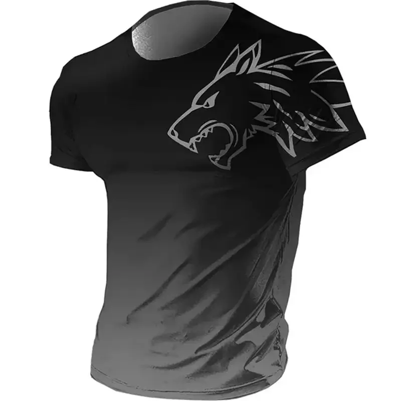 Trend Wolf Graphic Gradient T Shirts For Men Summer Fashion Quick Dry 3D Printed Sports T-shirts Loose Breathable Fitness Tees