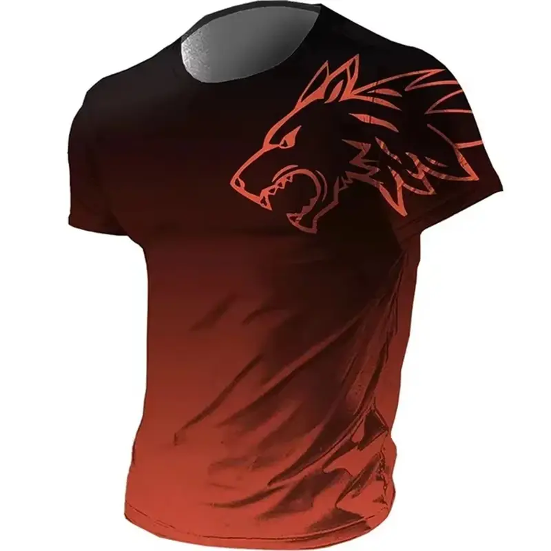 Trend Wolf Graphic Gradient T Shirts For Men Summer Fashion Quick Dry 3D Printed Sports T-shirts Loose Breathable Fitness Tees