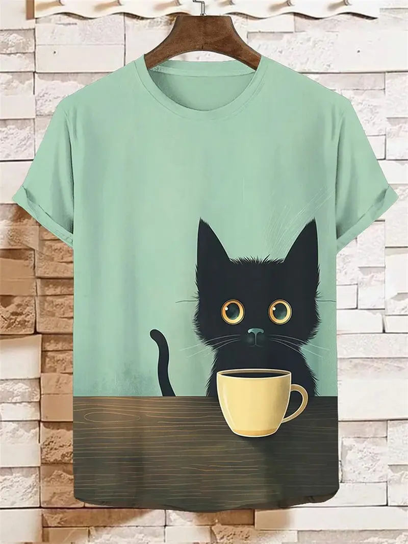 Fashion Cat Graphic T Shirts For Men Summer Trend Short Sleeve 3D Printed Kids O Neck Tees Loose Streetwear Harajuku Y2k T-shirt