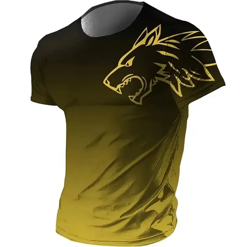 Trend Wolf Graphic Gradient T Shirts For Men Summer Fashion Quick Dry 3D Printed Sports T-shirts Loose Breathable Fitness Tees