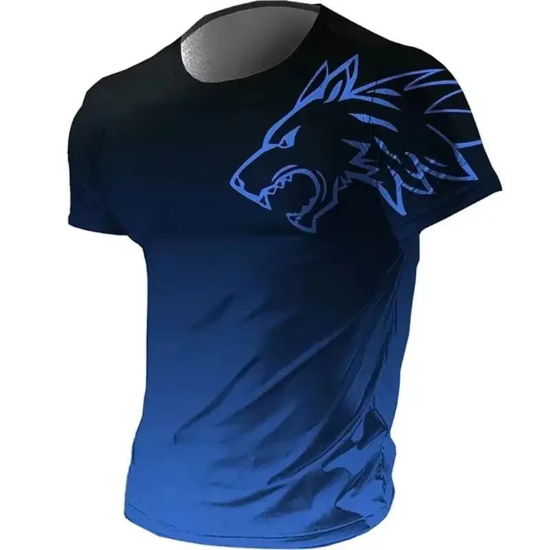 Trend Wolf Graphic Gradient T Shirts For Men Summer Fashion Quick Dry 3D Printed Sports T-shirts Loose Breathable Fitness Tees