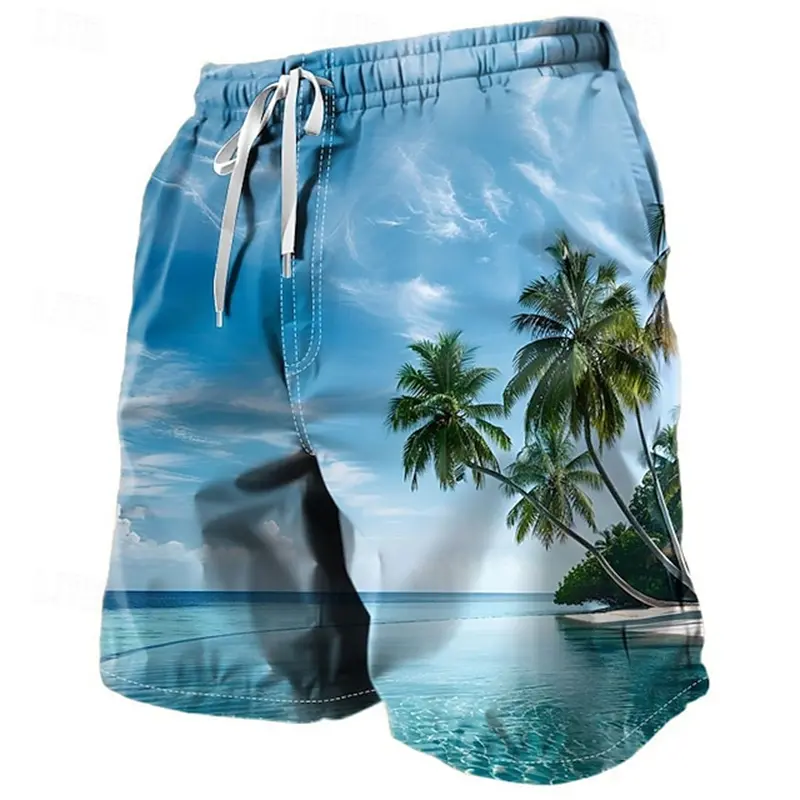 Fashion Coconut Tree Graphic Short Pants Summer Casual Vacation 3D Printed Board Shorts Loose Quick Dry Breathable Swim Trunks