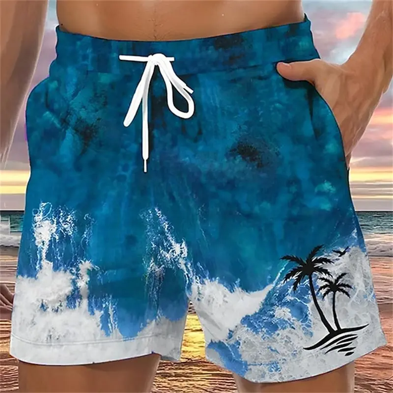 Fashion Coconut Tree Graphic Short Pants Summer Casual Vacation 3D Printed Board Shorts Loose Quick Dry Breathable Swim Trunks