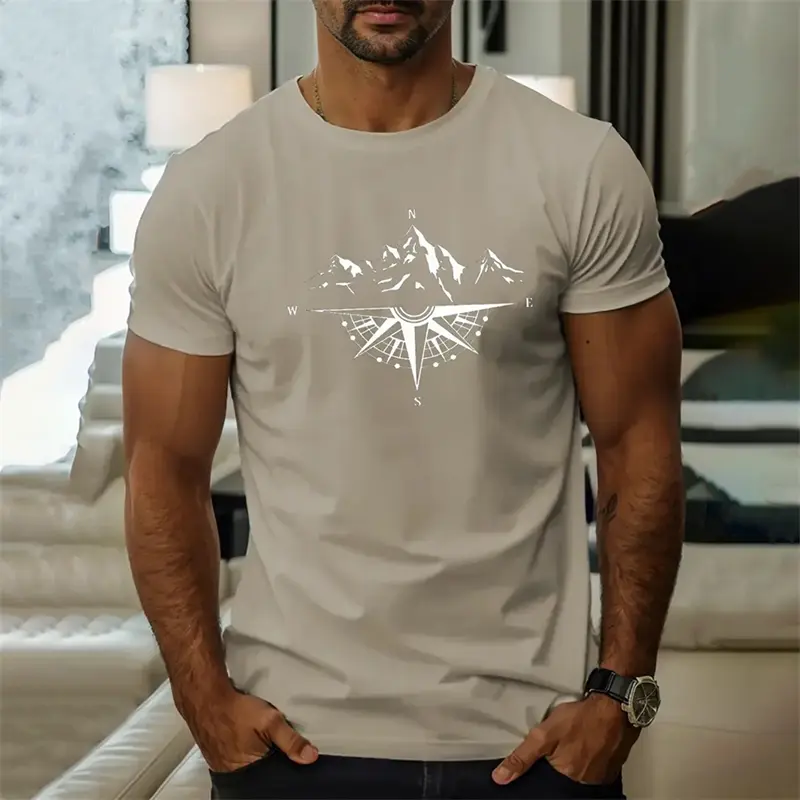 Simple Fashion Mountain Compass Graphic T Shirts Trend Summer Streetwear Hip Hop 3D Printed T-shirts Cool Oversized Mens Tees