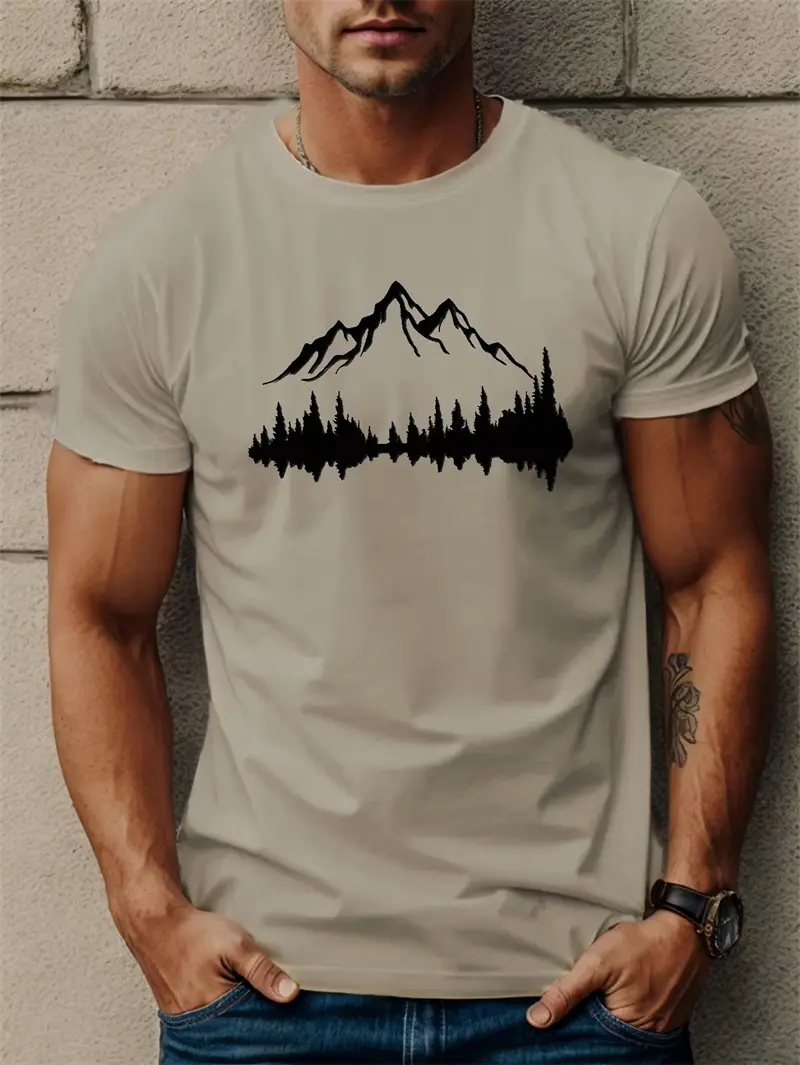Fashion Mountain Graphic T Shirts For Men Summer Trendy Short Sleeve 3D Printed T-shirts Simple Streetwear Oversized Tees Tops