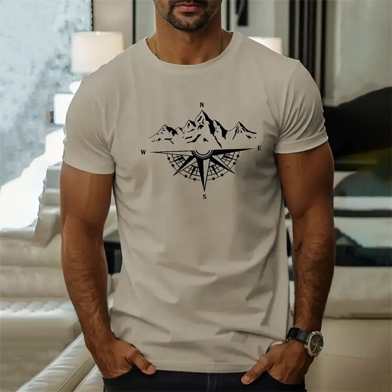 Simple Fashion Mountain Compass Graphic T Shirts Trend Summer Streetwear Hip Hop 3D Printed T-shirts Cool Oversized Mens Tees