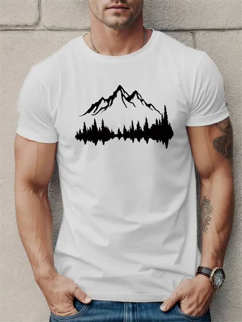 Fashion Mountain Graphic T Shirts For Men Summer Trendy Short Sleeve 3D Printed T-shirts Simple Streetwear Oversized Tees Tops
