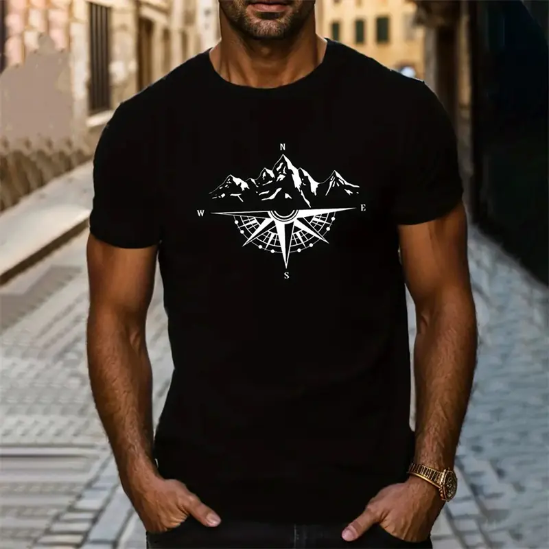 Simple Fashion Mountain Compass Graphic T Shirts Trend Summer Streetwear Hip Hop 3D Printed T-shirts Cool Oversized Mens Tees