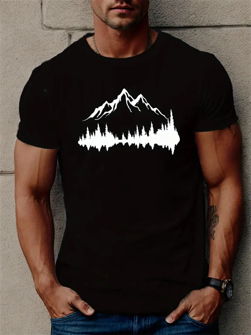 Fashion Mountain Graphic T Shirts For Men Summer Trendy Short Sleeve 3D Printed T-shirts Simple Streetwear Oversized Tees Tops