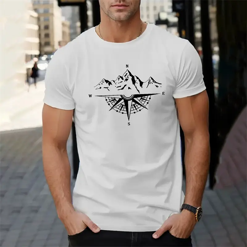 Simple Fashion Mountain Compass Graphic T Shirts Trend Summer Streetwear Hip Hop 3D Printed T-shirts Cool Oversized Mens Tees