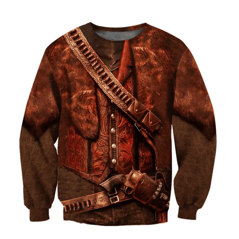 Western-style Cowboy 3D Print Sweatshirt For Mens Clothing Cosplay Round Neck Pullover Streetwear Hip-hop Sportswear Hombre Top