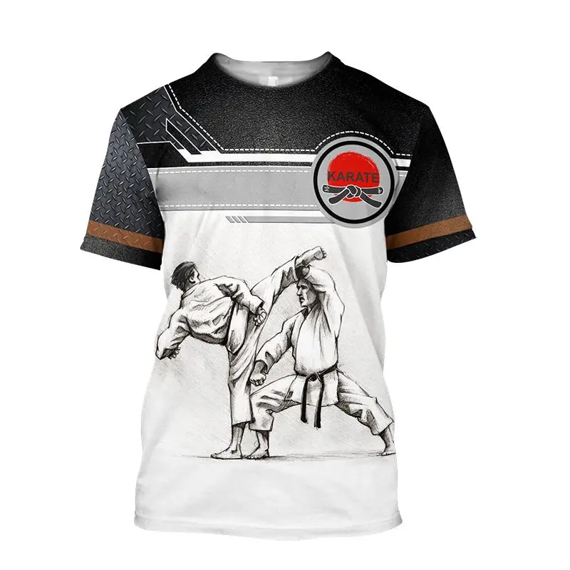 Fashion Karate Pattern T-shirts Summer Trend Short Sleeve Crew Neck Mens 3D Printed T Shirt Loose Sports Gym Quick Dry Tees Tops