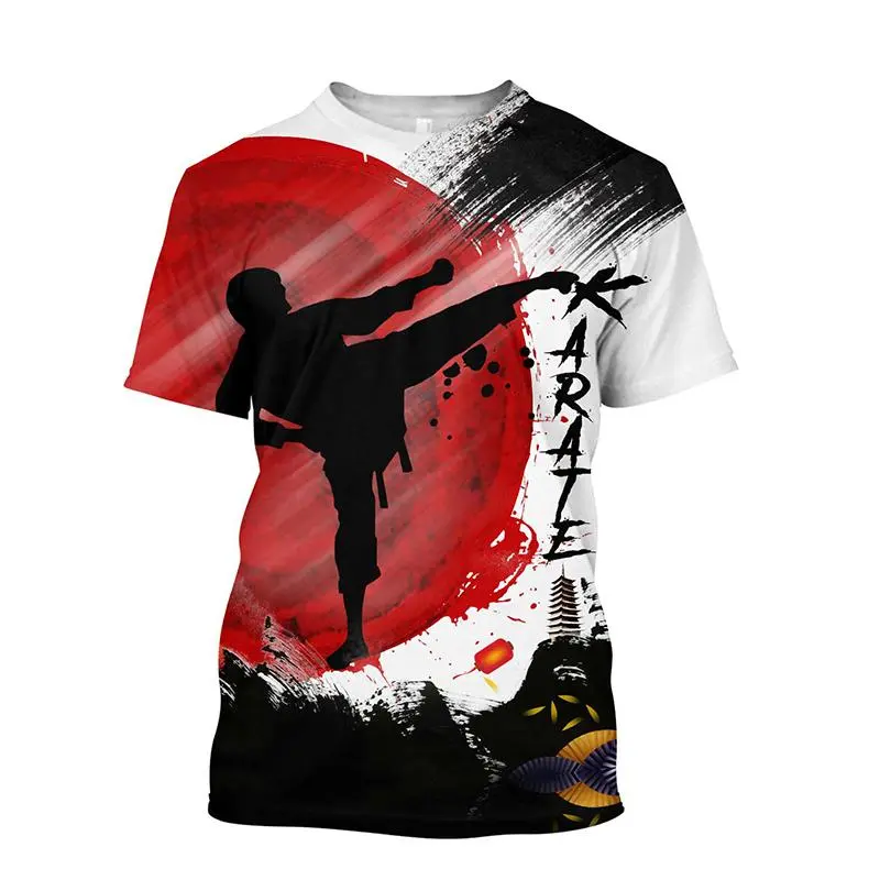 Fashion Karate Pattern T-shirts Summer Trend Short Sleeve Crew Neck Mens 3D Printed T Shirt Loose Sports Gym Quick Dry Tees Tops